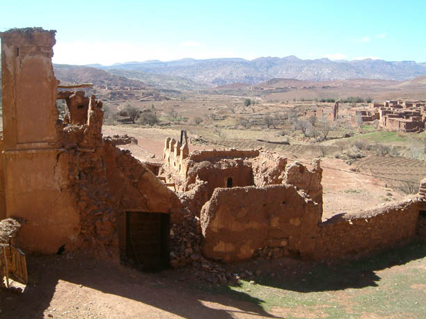 crumbling fortifications at Teleouet Kasbah